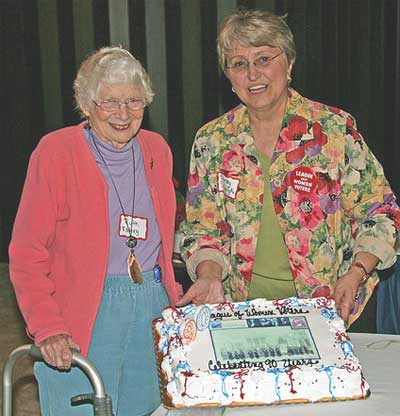 LWV of Door County Charter Member  Ruth Fahey and President Shirley Senarighi