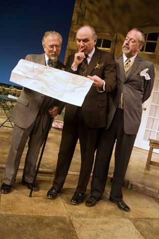 From left to right are Peninsula Players veteran actors Tom Mula, Greg Vinkler and Tim Monsion as three friends who goad one another onto new adventures in Heroes, on stage through July 4