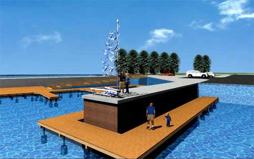 Artistic rendering of Richard Edelman's "Blue Sail" sculpture to be installed at the Egg Harbor Marina later this summer.